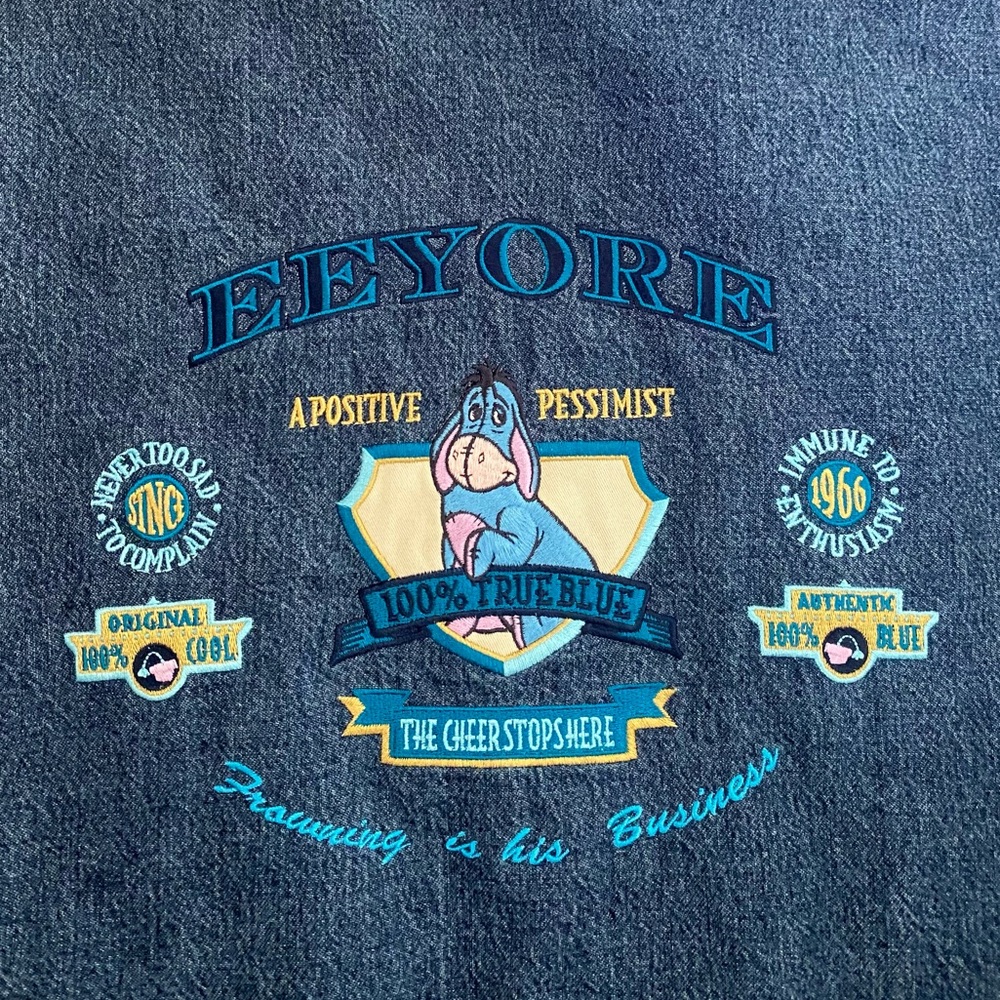 Vintage 2000s Eeyore True Blue Disney Cartoon Denim Hooded Jacket - Picture 4 of 16